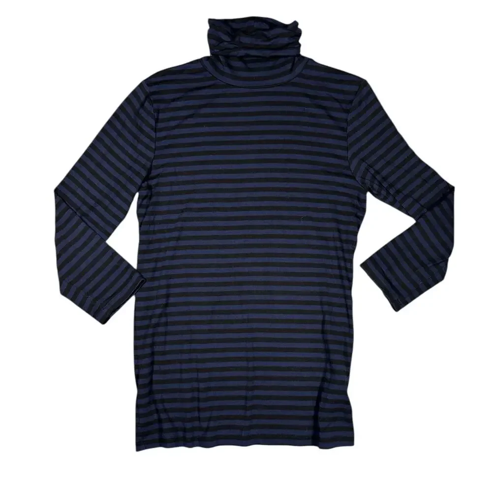 LAgence Aja Striped Turtleneck Womens M  Navy Black 3/4 Sleeve Rayon Jersey Top - Picture 2 of 8
